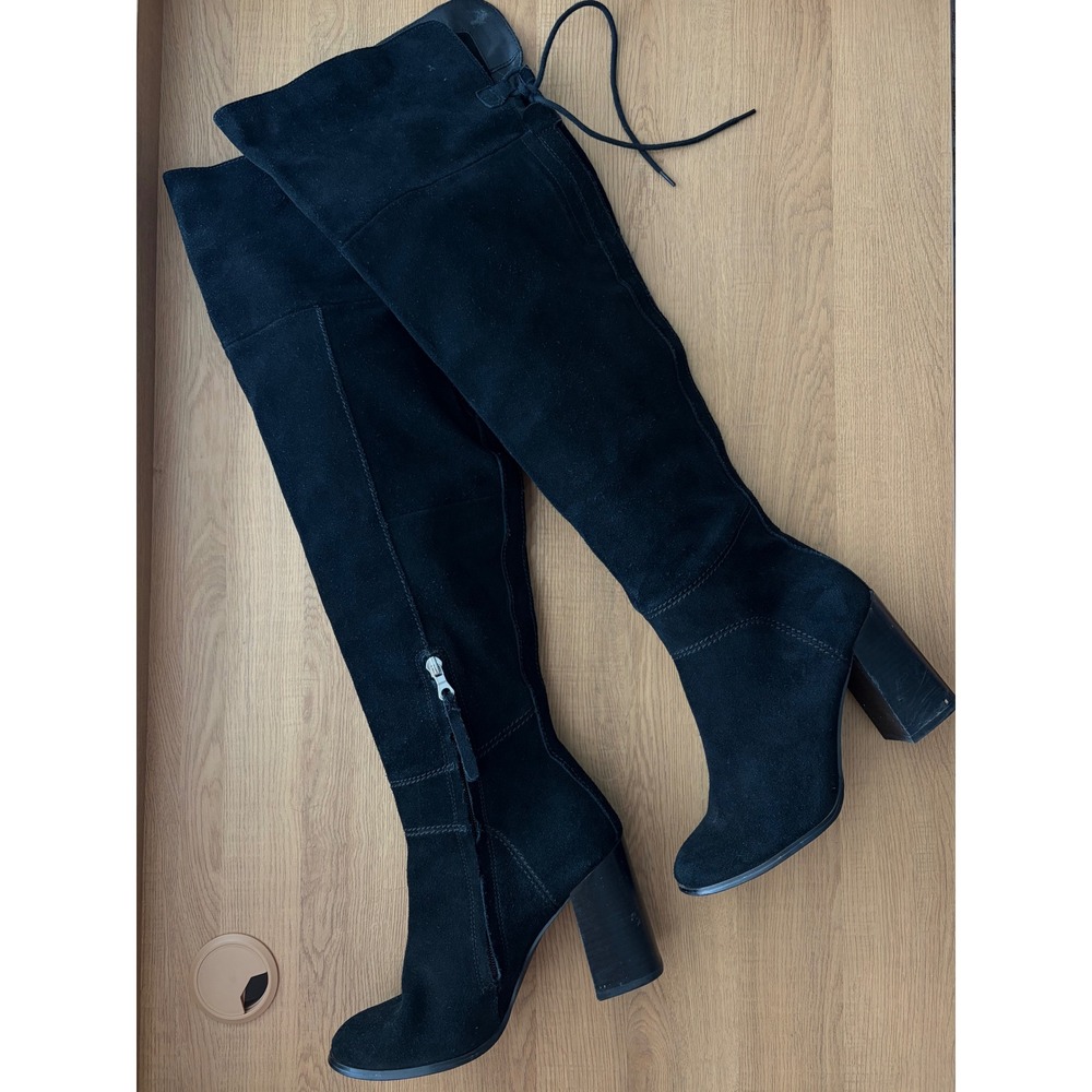 Steve Madden Novella Black Suede Over The Knee Block Heel Boots 7.5